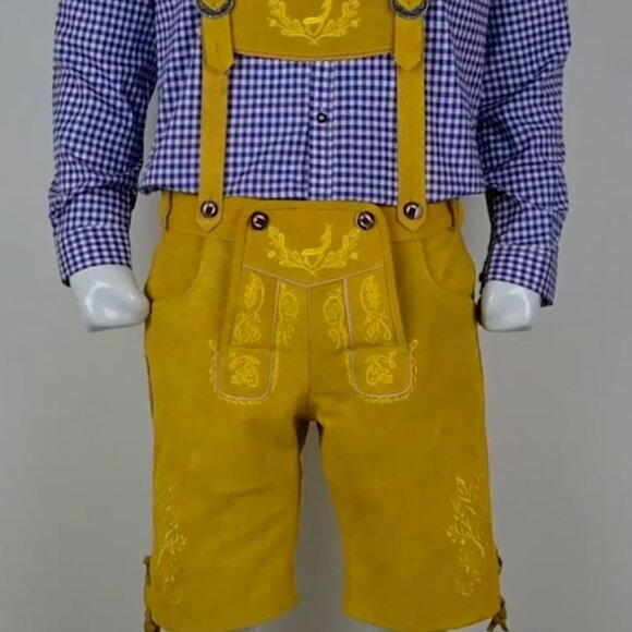Traditional German Lederhosen Nowitzki Golden Brown Oktoberfest Lederhosen NEW - Picture 1 of 7